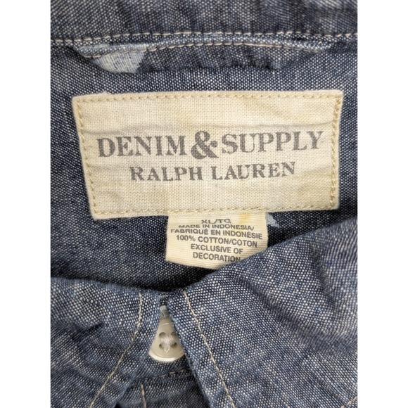 Denim Supply Ralph Lauren Men's XL Shirt Stars Short Sleeve Button Up Blue - Picture 8 of 11